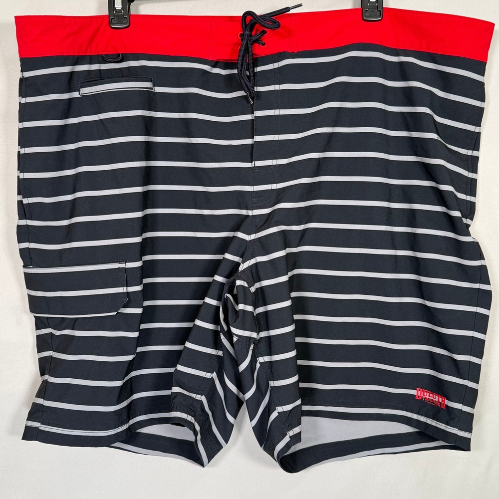 Duluth Trading Co Mens Striped Board Shorts Swim Trunks Black Red White Size 48